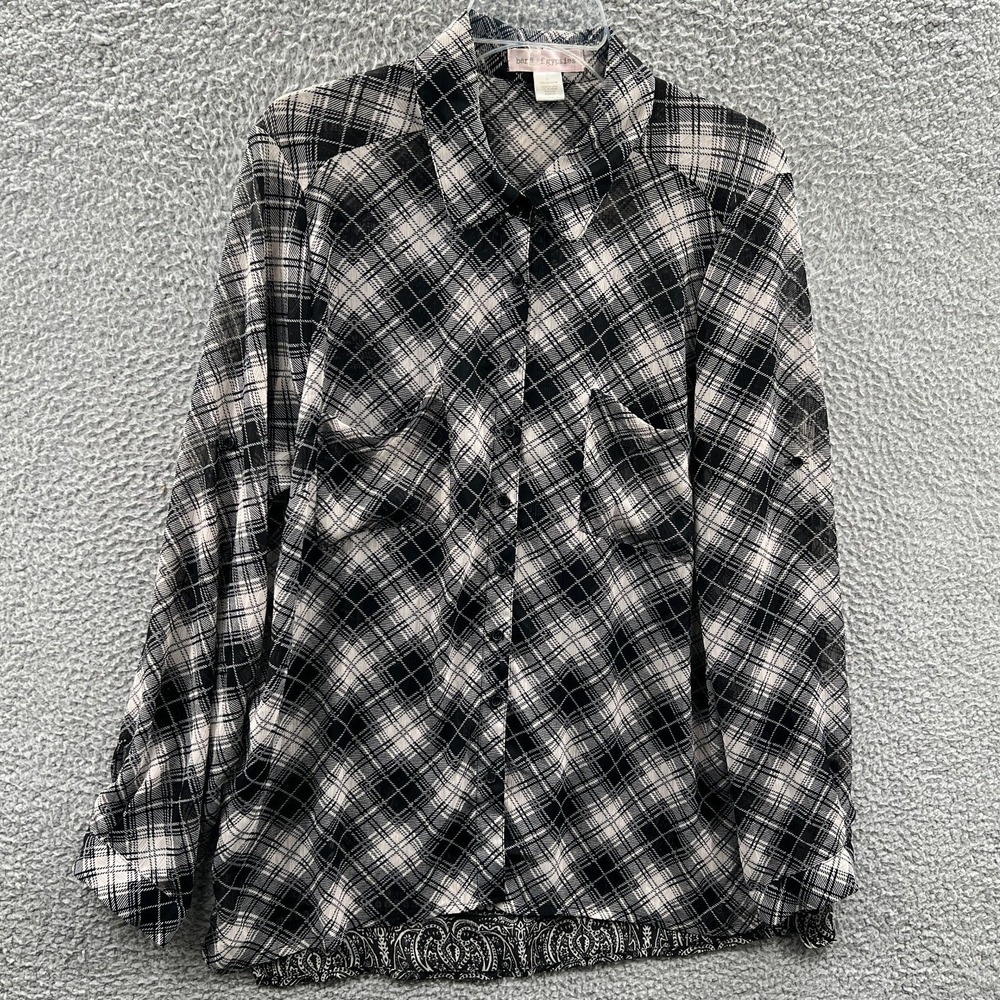 Womens Boho Plaid Paisley Button Shirt L Festival Western Cottagecore Layered